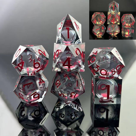 Sharp Edge Glow in the Dark Liquid Core RPG Dice Set - Midnight Rose Plastic Dice Foam Brain Games