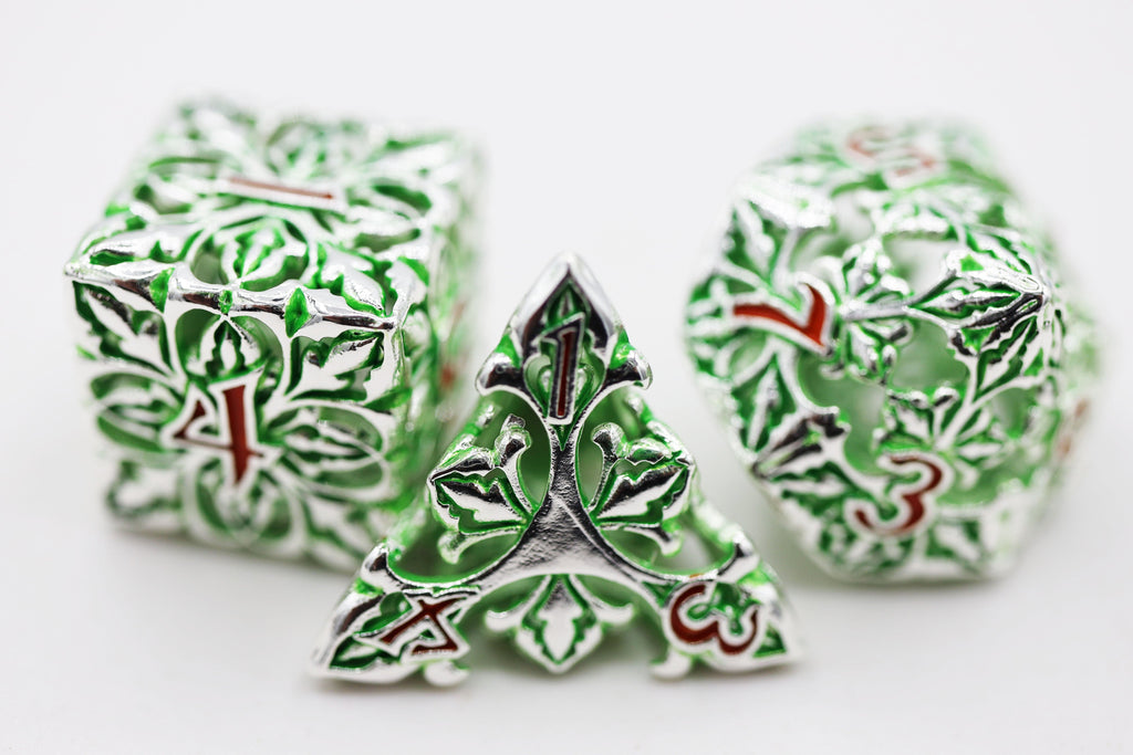 Fleur de Lis: Green - Hollow Metal RPG Dice Set Metal Dice Foam Brain Games