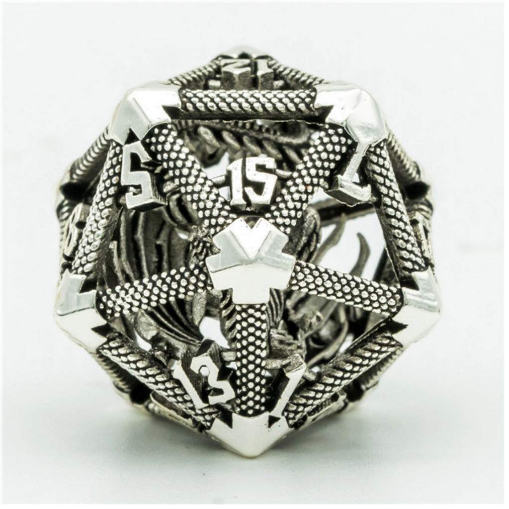 Hollow Dragon Keep D20 - Silver Metal Dice Foam Brain Games