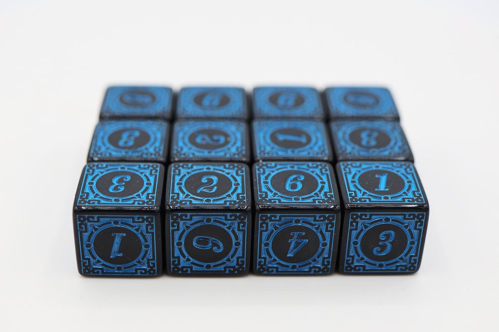 12 piece D6s - Magic Burst Blue Plastic Dice Foam Brain Games