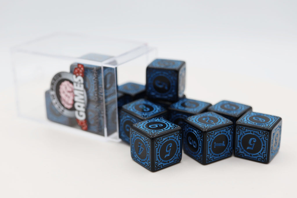 12 piece D6s - Magic Burst Blue Plastic Dice Foam Brain Games