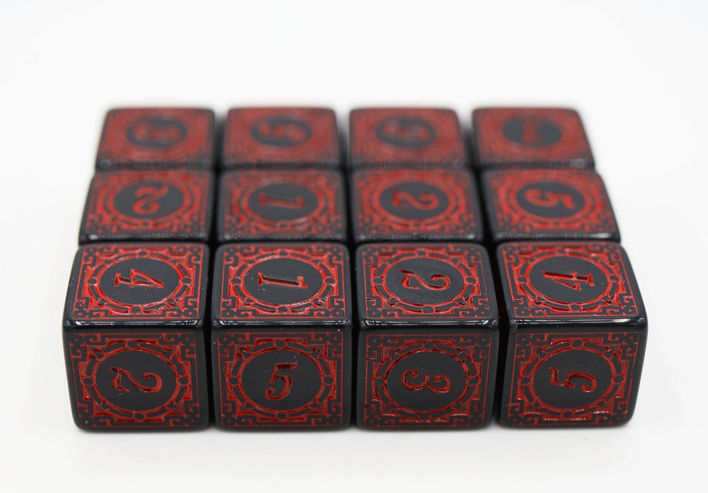 12 piece D6's - Magic Burst Red Plastic Dice Foam Brain Games