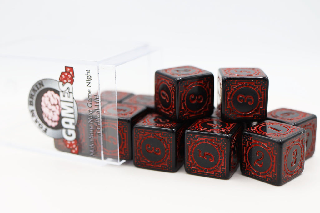 12 piece D6s - Magic Burst Red Plastic Dice Foam Brain Games