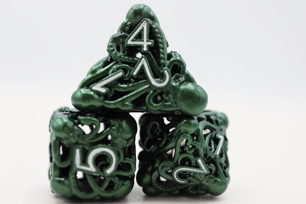 Mind Eater: Green - Hollow Metal RPG Dice Set Metal Dice Foam Brain Games