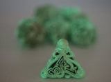 Mind Eater: Glow Green - Hollow Metal RPG Dice Set Metal Dice Foam Brain Games
