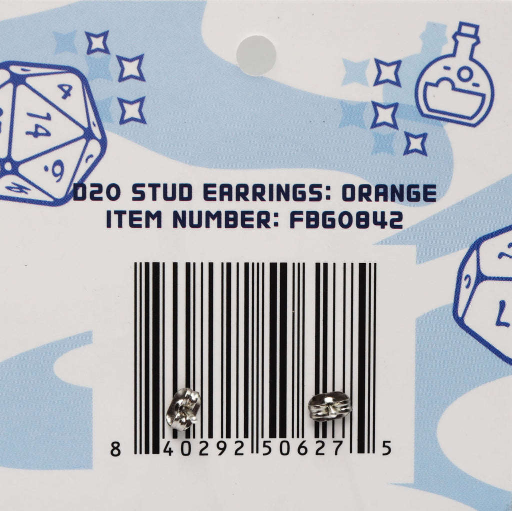 D20 Stud Earrings: Orange Jewelry Foam Brain Games