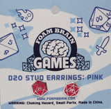 D20 Stud Earrings: Pink Jewelry Foam Brain Games