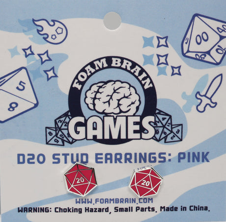 D20 Stud Earrings: Pink Jewelry Foam Brain Games