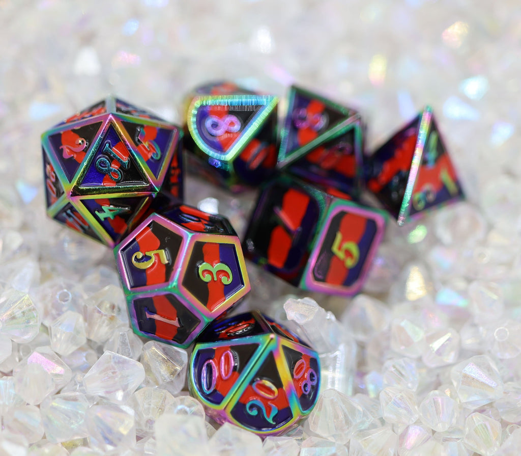 Polyamorous Pride Flag - Metal RPG Dice Set Metal Dice Foam Brain Games