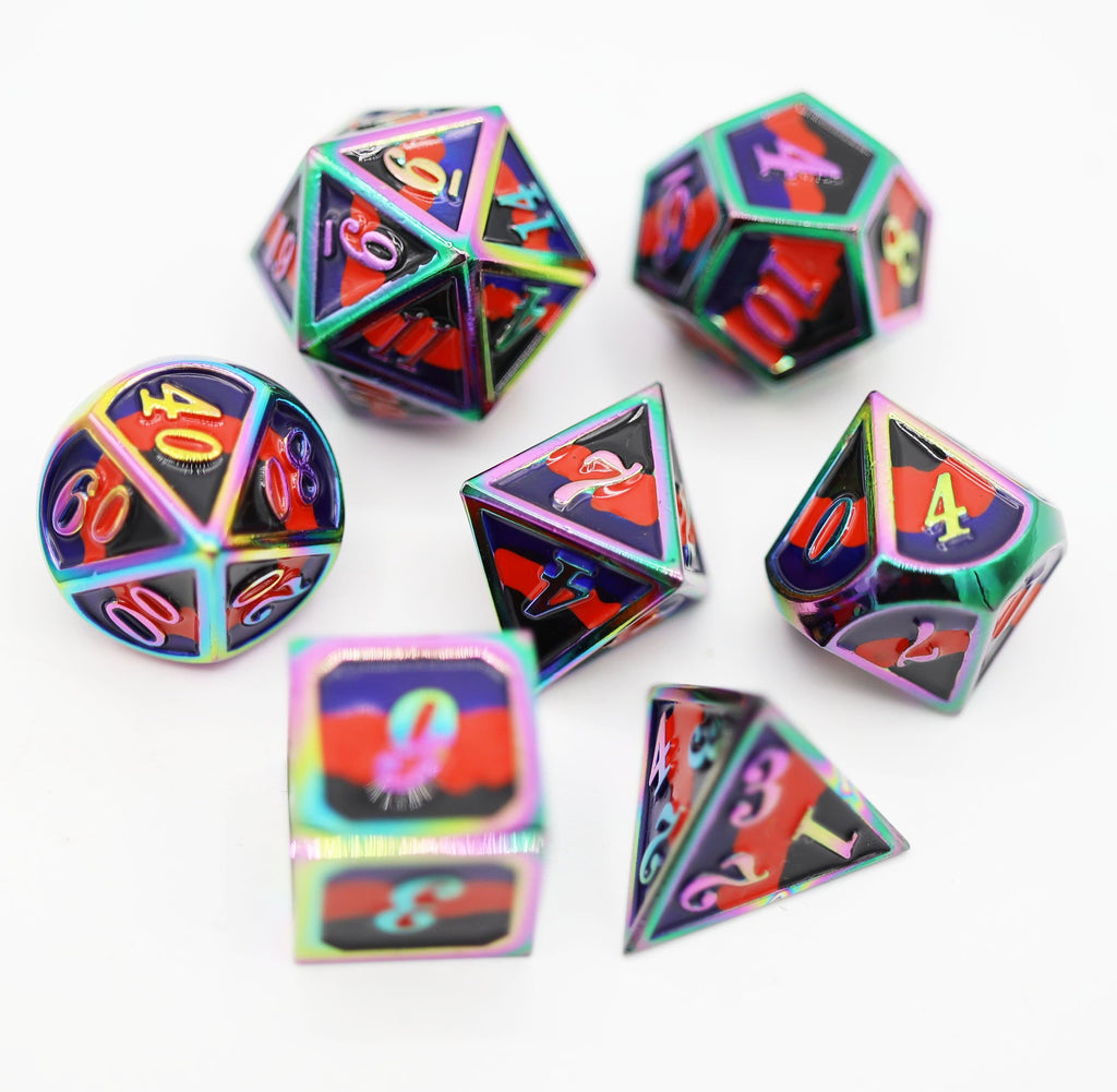 Polyamorous Pride Flag - Metal RPG Dice Set Metal Dice Foam Brain Games