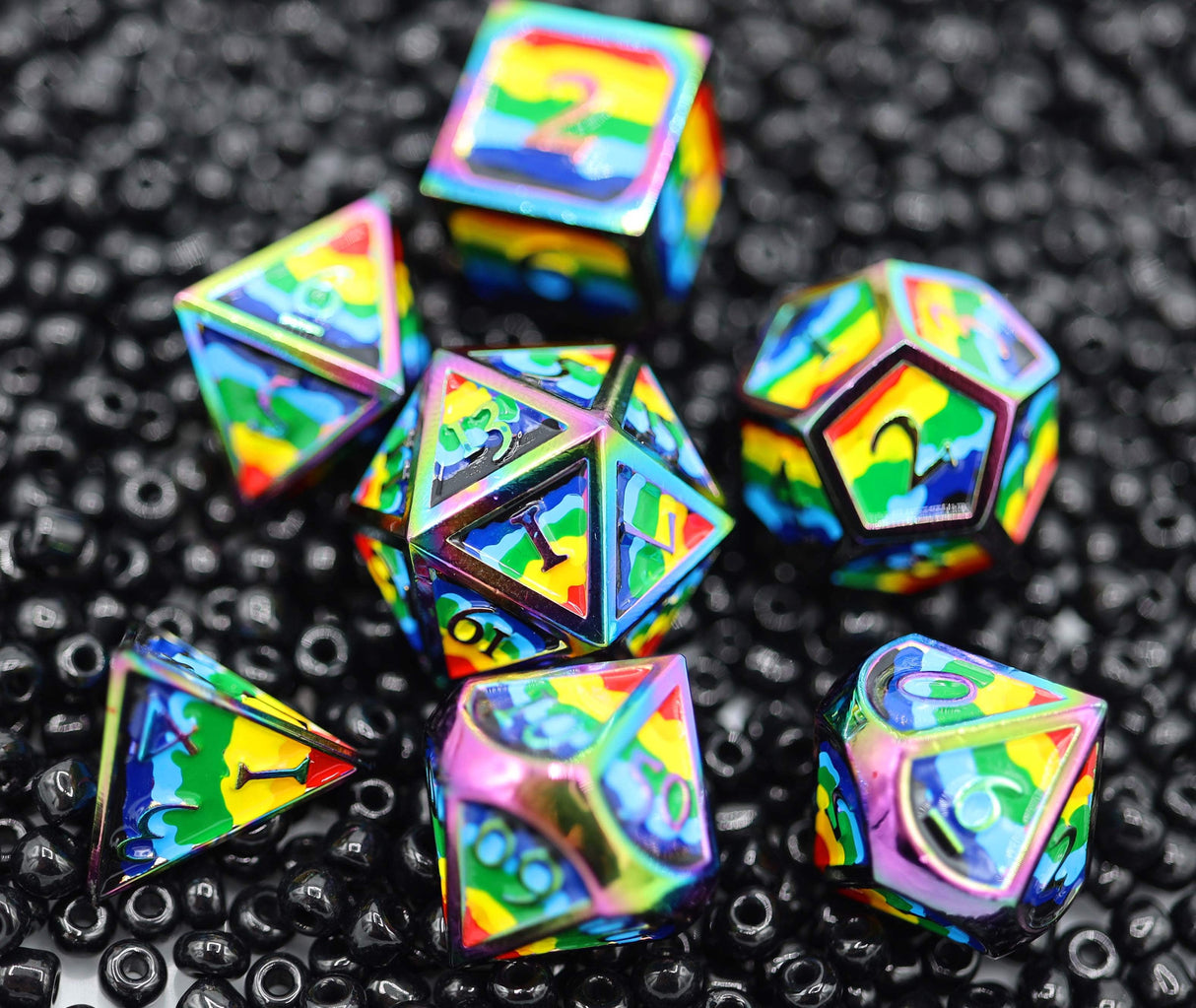 Rainbow Pride Flag - Metal RPG Dice Set Metal Dice Foam Brain Games