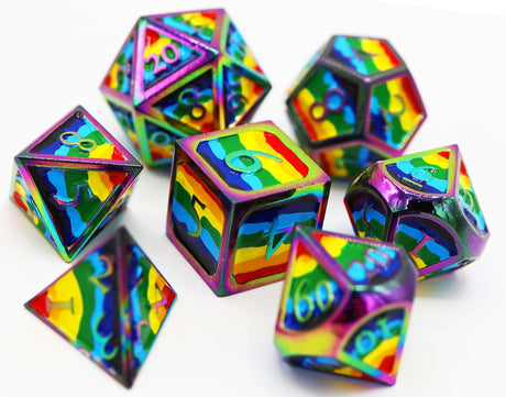 Rainbow Pride Flag - Metal RPG Dice Set Metal Dice Foam Brain Games