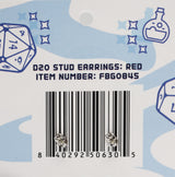 D20 Stud Earrings: Red Jewelry Foam Brain Games