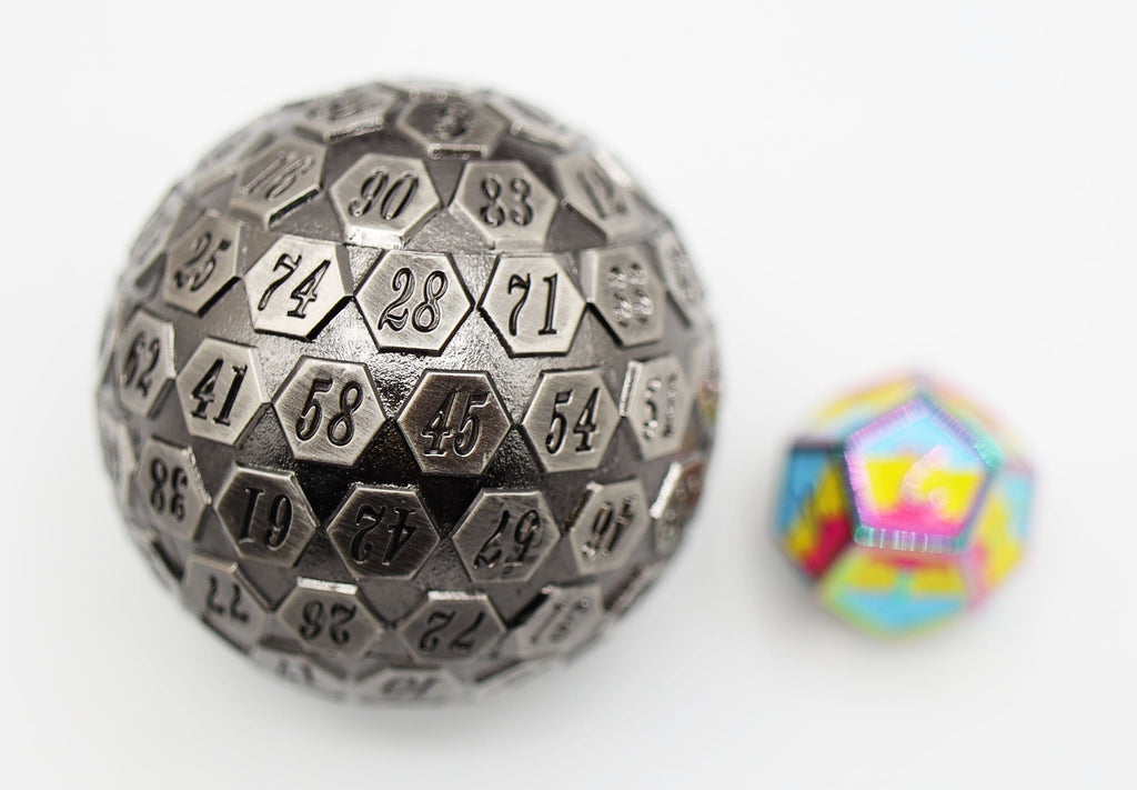 45mm Metal D100 - Silver Metal Dice Foam Brain Games