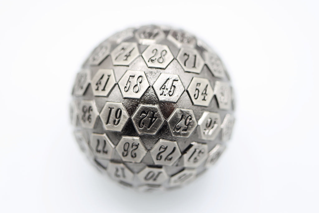 45mm Metal D100 - Silver Metal Dice Foam Brain Games