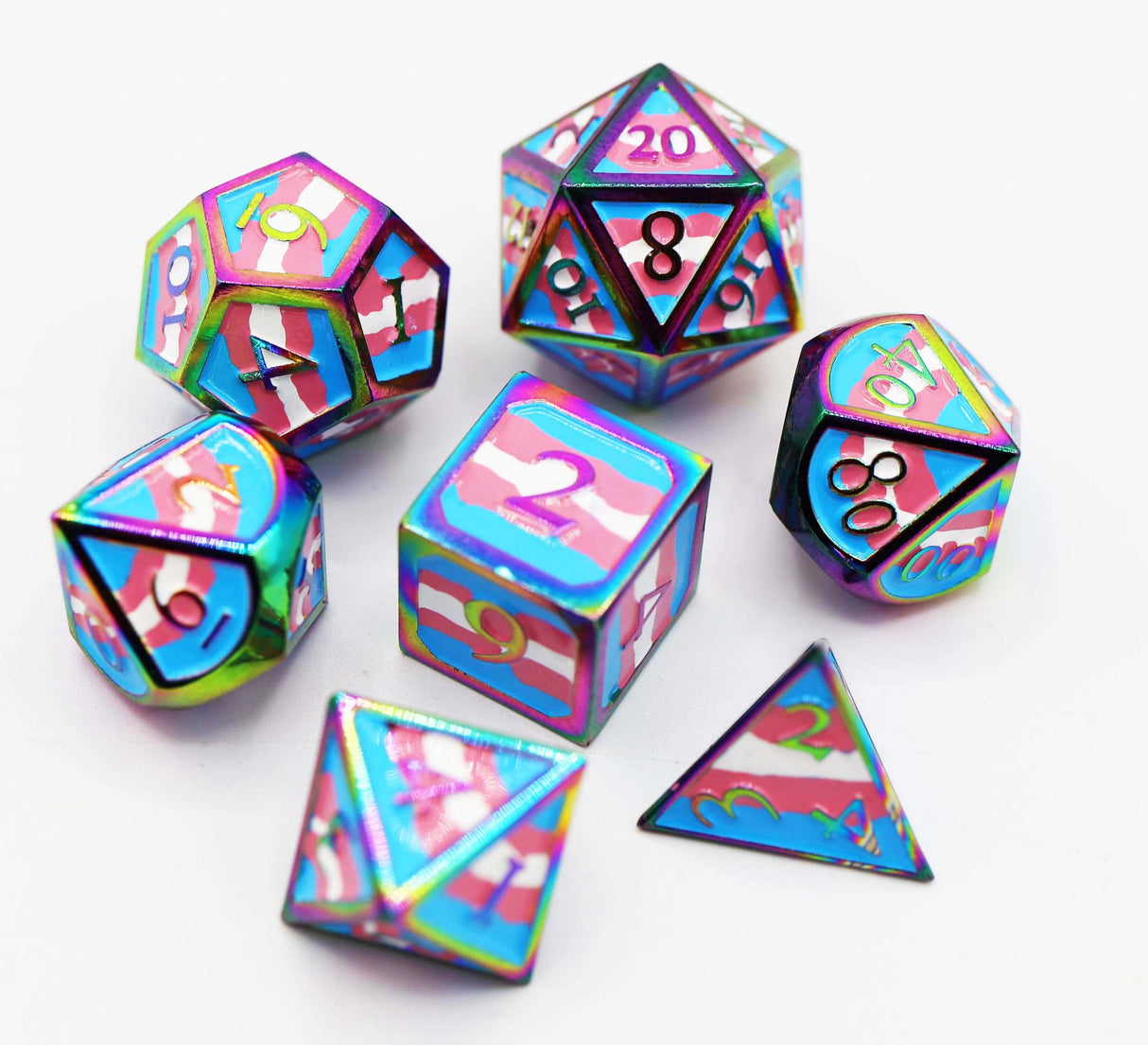 Transgender Pride Flag - Metal RPG Dice Set Metal Dice Foam Brain Games