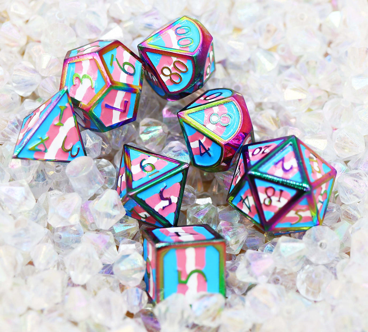 Transgender Pride Flag - Metal RPG Dice Set Metal Dice Foam Brain Games