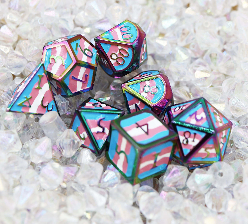 Transgender Pride Flag - Metal RPG Dice Set Metal Dice Foam Brain Games