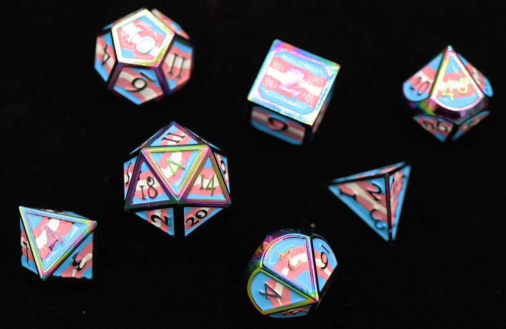 Transgender Pride Flag - Metal RPG Dice Set Metal Dice Foam Brain Games