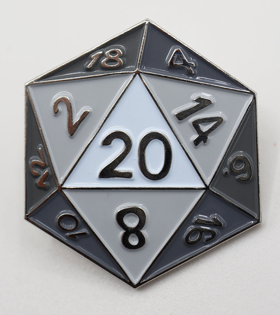 D20 Pin: White Enamel Pin Foam Brain Games