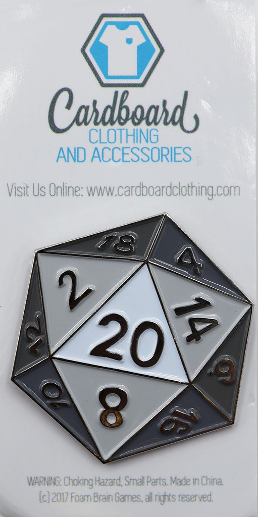 D20 Pin: White Enamel Pin Foam Brain Games