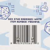 D20 Stud Earrings: White Jewelry Foam Brain Games