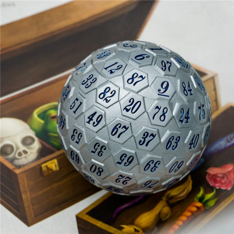 45mm Metal D100 - Pewter with Navy Metal Dice Foam Brain Games