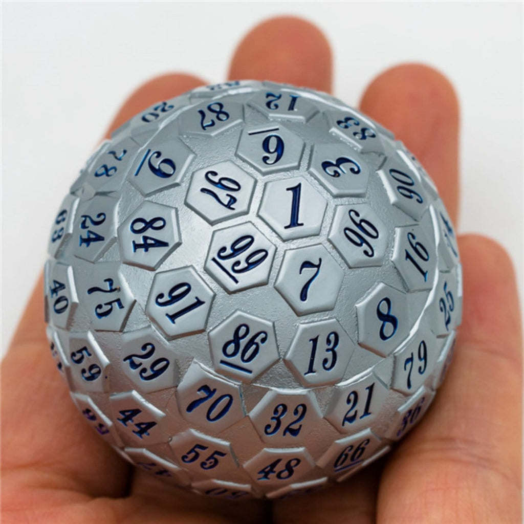 45mm Metal D100 - Pewter with Navy Metal Dice Foam Brain Games