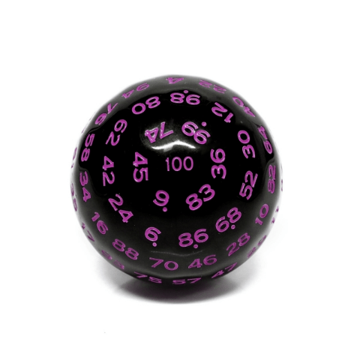 45mm D100 - Black Opaque with Purple Plastic Dice Foam Brain Games