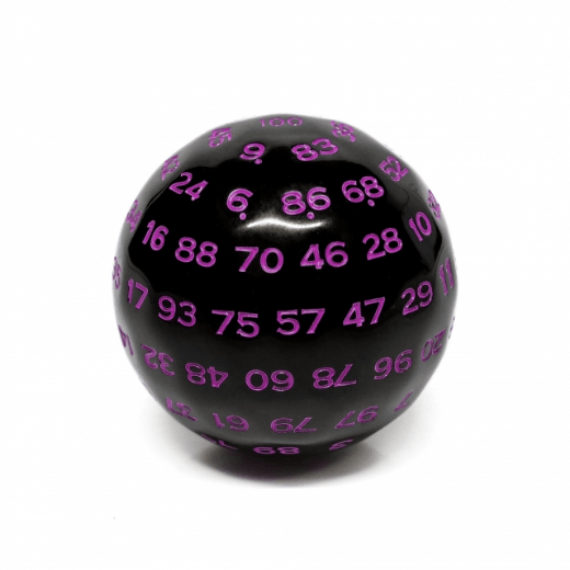 45mm D100 - Black Opaque with Purple Plastic Dice Foam Brain Games