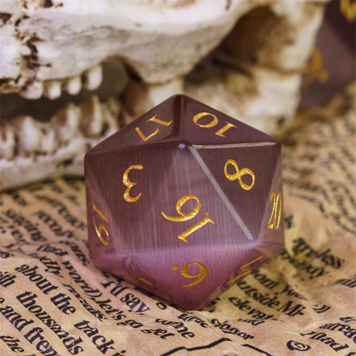 Cat's Eye Mauve - Gemstone Engraved with Gold Stone Dice Foam Brain Games