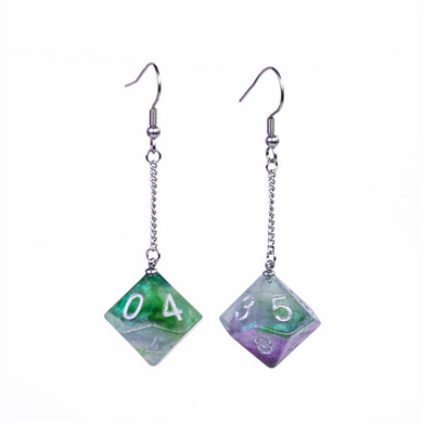 D10 Galaxy Earrings: Green & Purple Jewelry Foam Brain Games