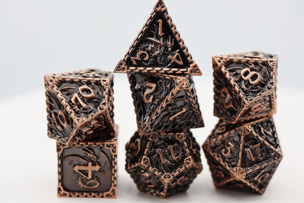 Chained Dragon: Copper - Metal RPG Dice Set Metal Dice Foam Brain Games