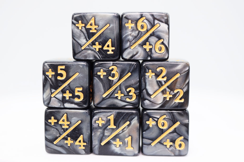 +1/+1 Pearl Black Counters for Magic - set of 8 Plastic Dice Foam Brain Games