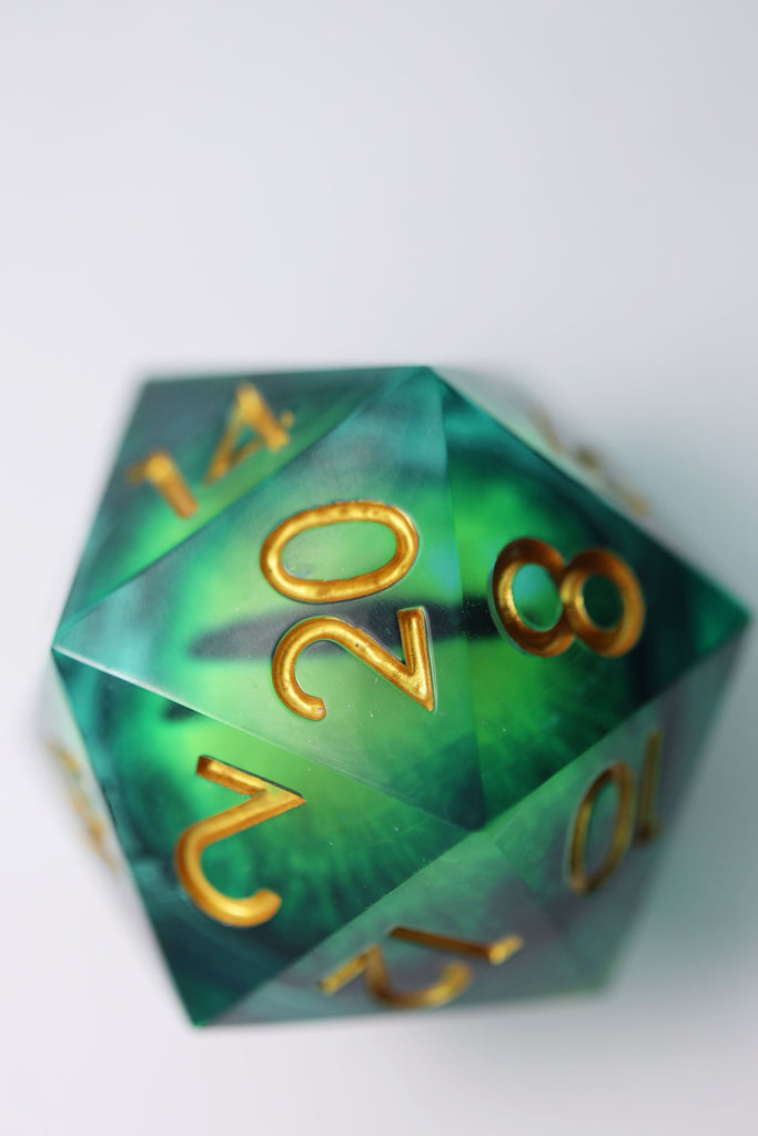 35mm Moving Eye D20 - Green Cyclops Eye Plastic Dice Foam Brain Games