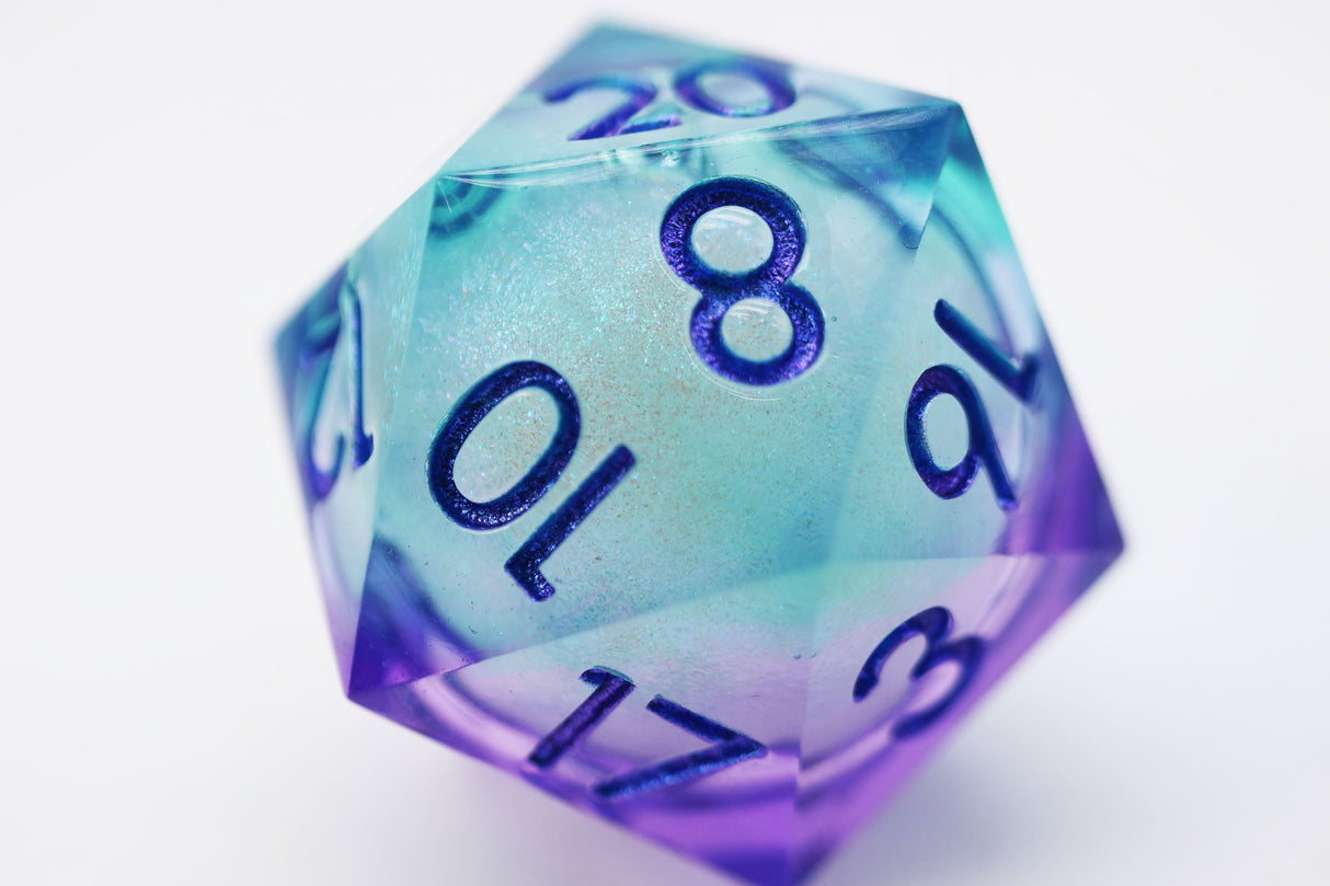 33mm Sharp Edge Liquid Core D20 - Fairy Dust Plastic Dice Foam Brain Games