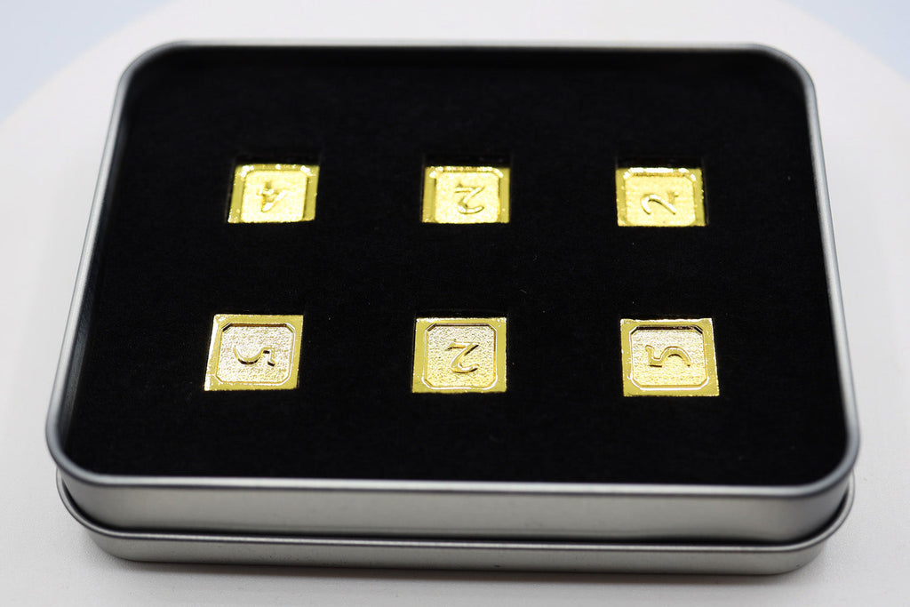 6 piece Metal D6's - Gold Metal Dice Foam Brain Games