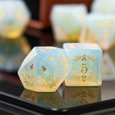 Opalite with Embellishment - Engraved with Gold Stone Dice Foam Brain Games