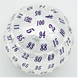 45mm Metal D100 - Platinum with Purple Metal Dice Foam Brain Games