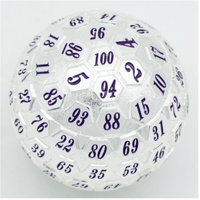 45mm Metal D100 - Platinum with Purple Metal Dice Foam Brain Games