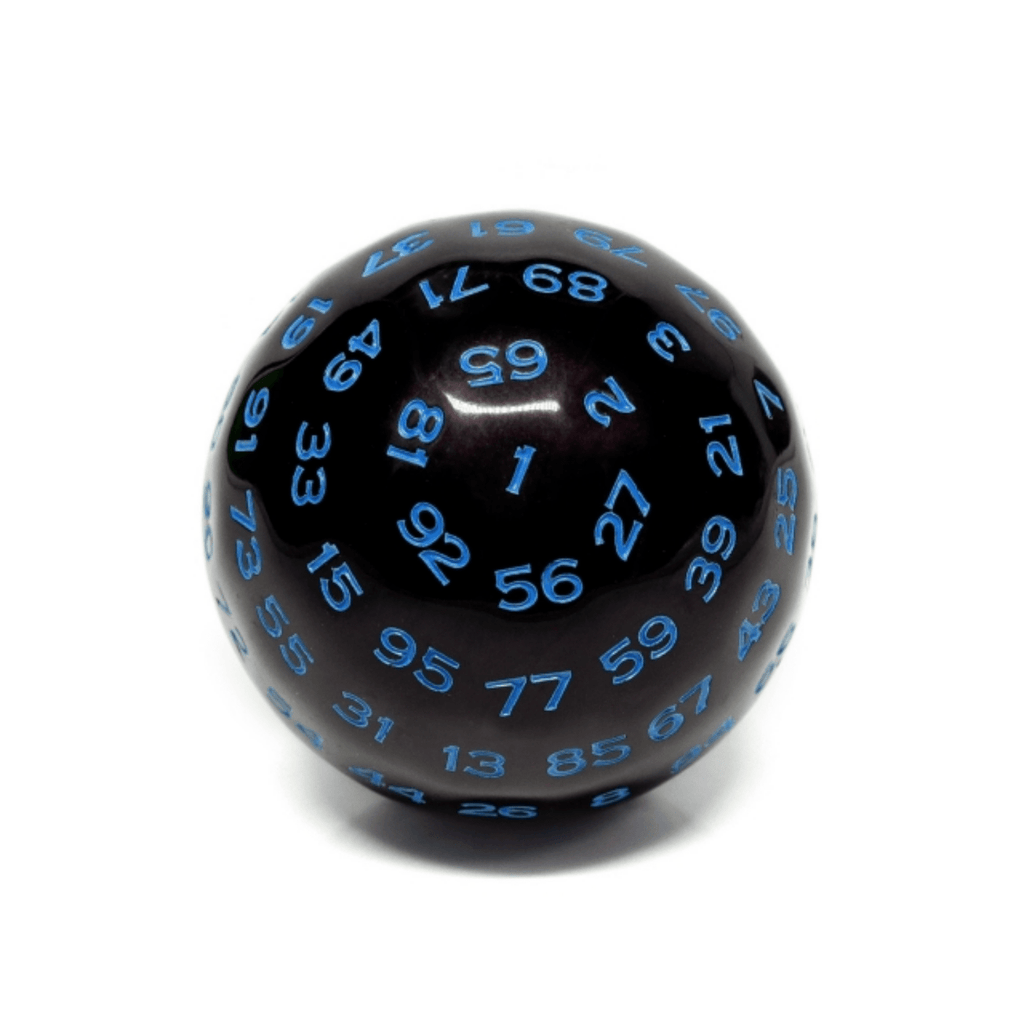 45mm D100 - Black Opaque with Blue Plastic Dice Foam Brain Games