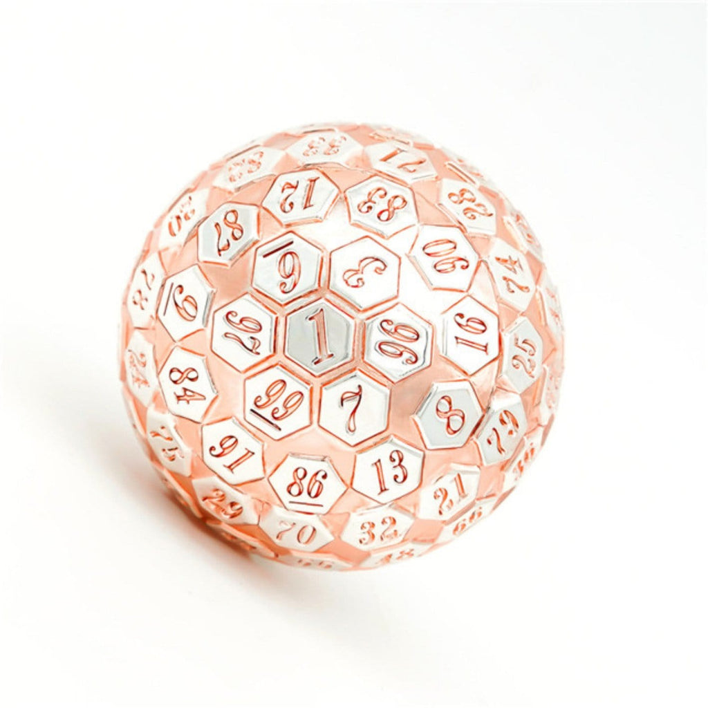 45mm Metal D100 - Pink & Silver Metal Dice Foam Brain Games