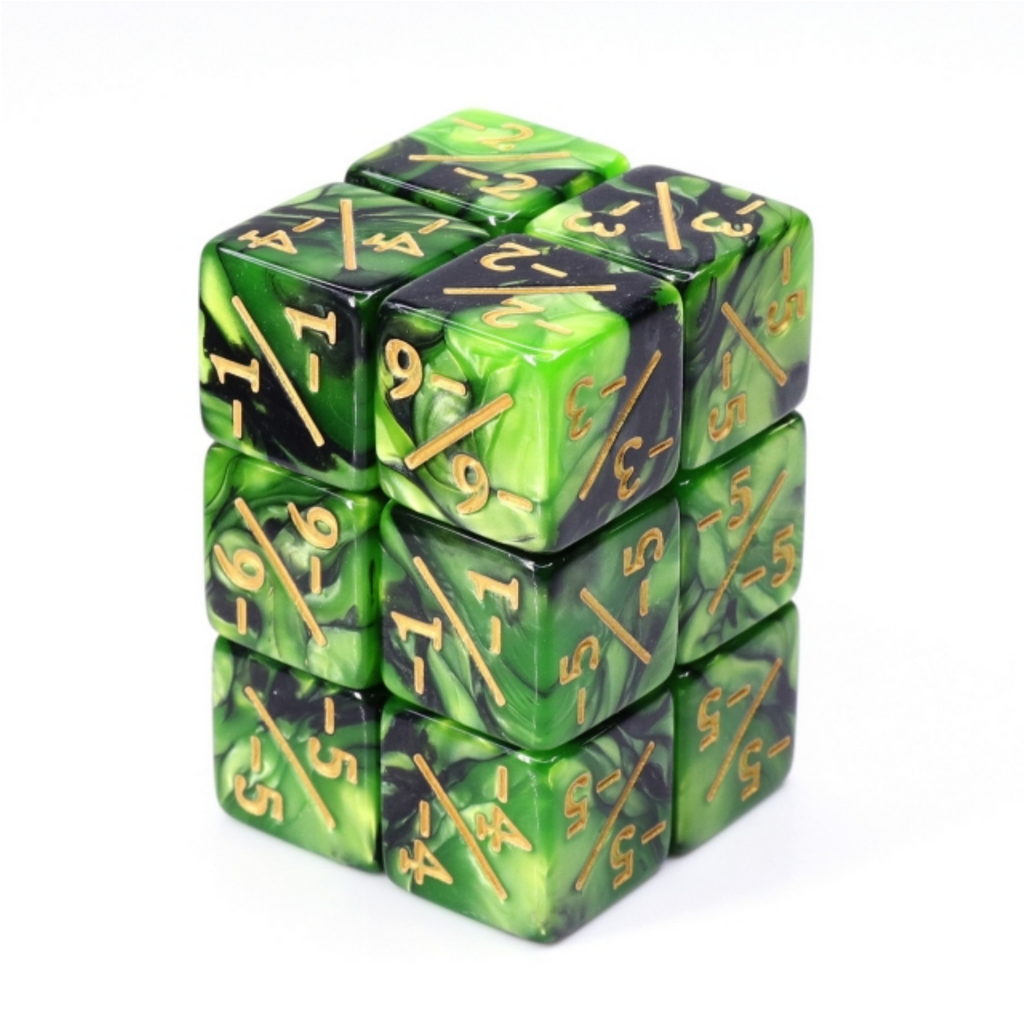 -1/-1 Green & Black Counters for Magic - set of 8 Plastic Dice Foam Brain Games