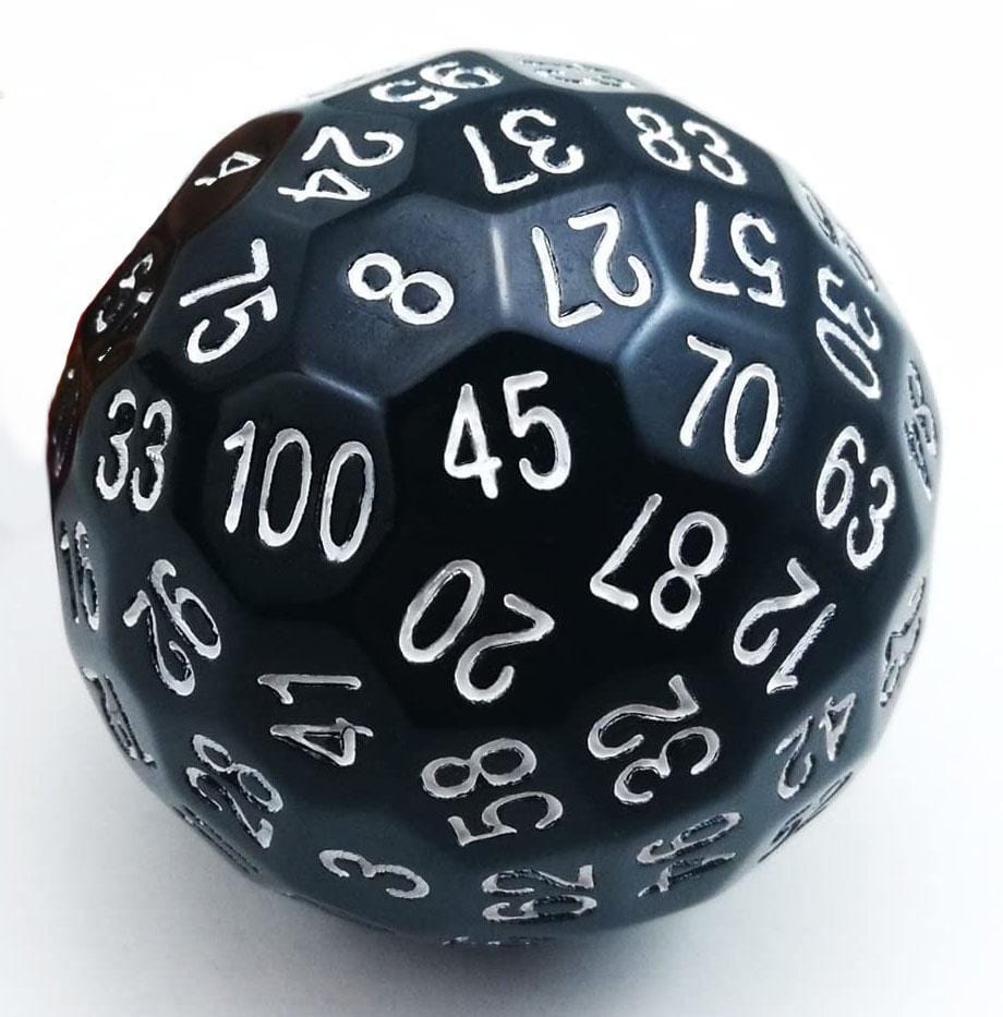 45mm D100 - Black Plastic Dice Foam Brain Games