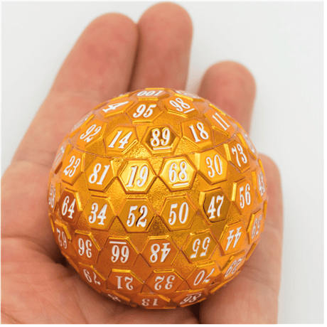 45mm Metal D100 - Orange with White Font Metal Dice Foam Brain Games