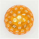 45mm Metal D100 - Orange with White Font Metal Dice Foam Brain Games